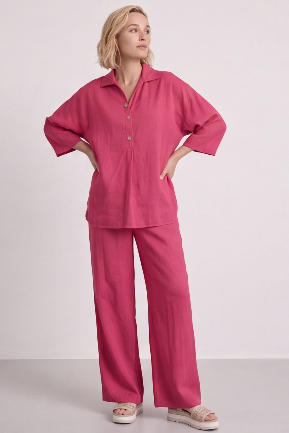 Elena Linen Hot Pink Trousers