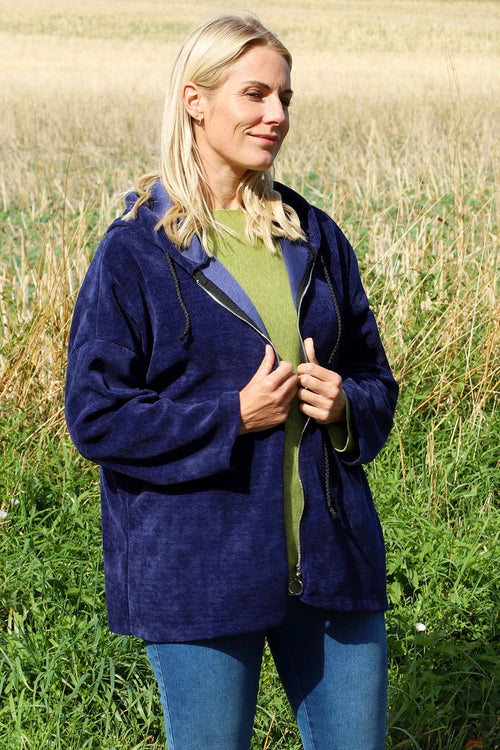 Verys Cord Zip Hooded Jacket Navy - Image 2