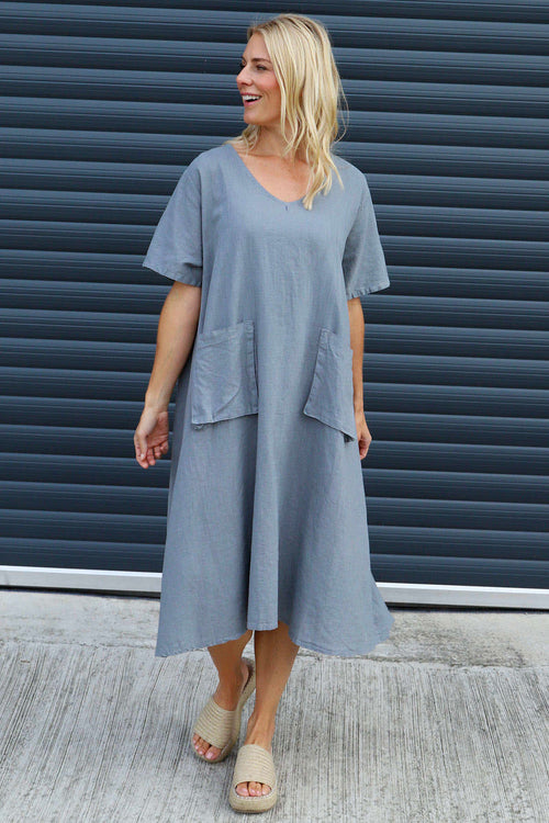 Solange Pocket Linen Dress Mid Grey - Image 2