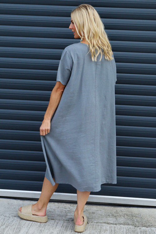 Solange Pocket Linen Dress Mid Grey - Image 4