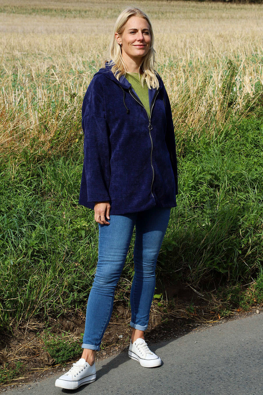 Verys Cord Zip Hooded Jacket Navy