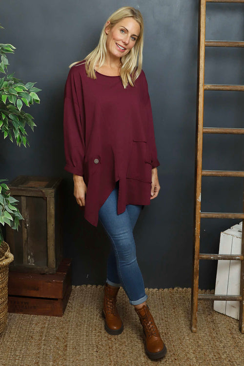 Kelilah Pocket Cotton Top Burgundy - Image 2