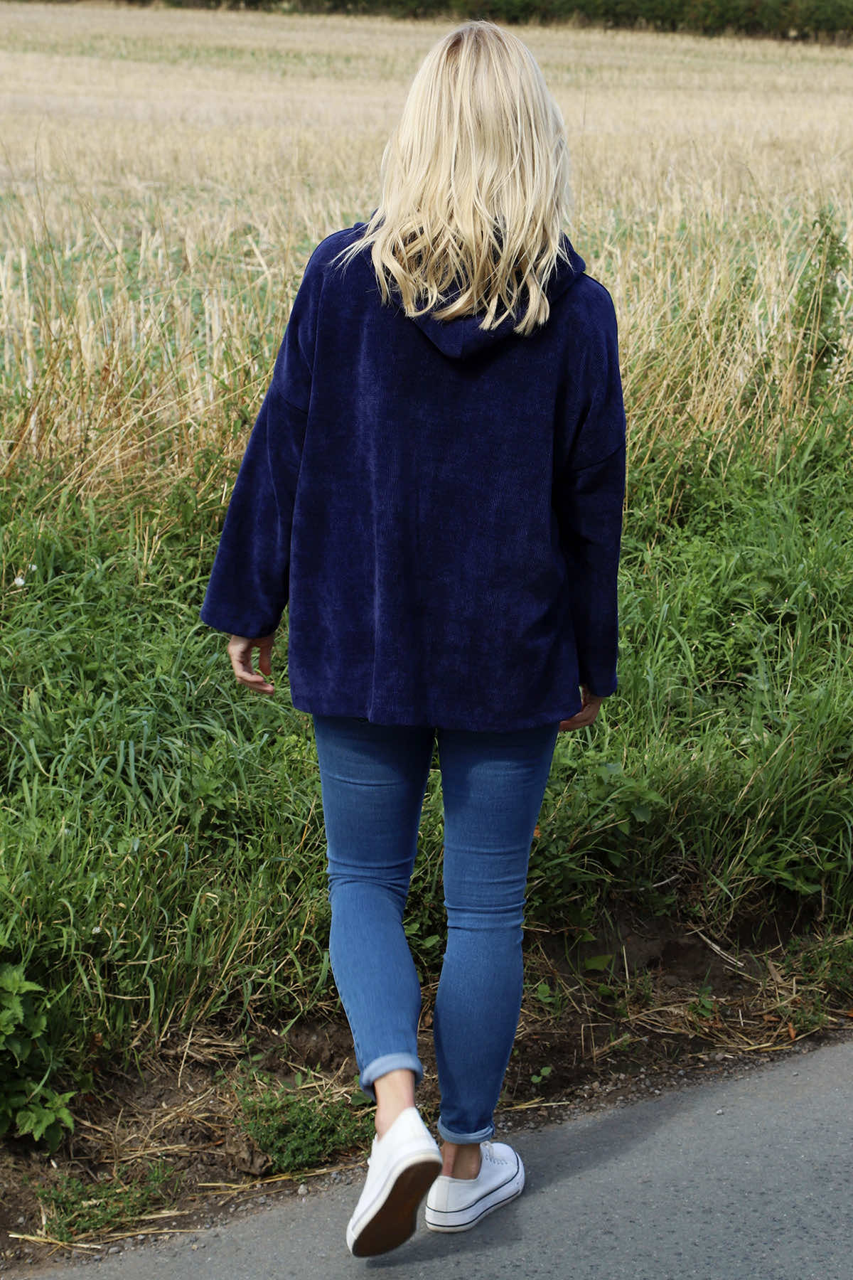 Verys Cord Zip Hooded Jacket Navy