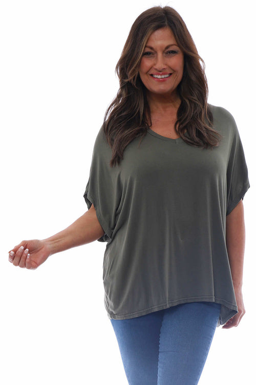 Camelia V-Neck Top Khaki - Image 2