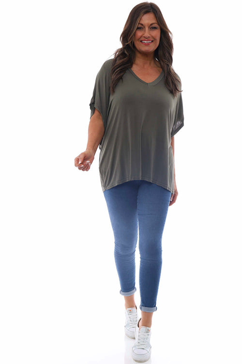 Camelia V-Neck Top Khaki - Image 1