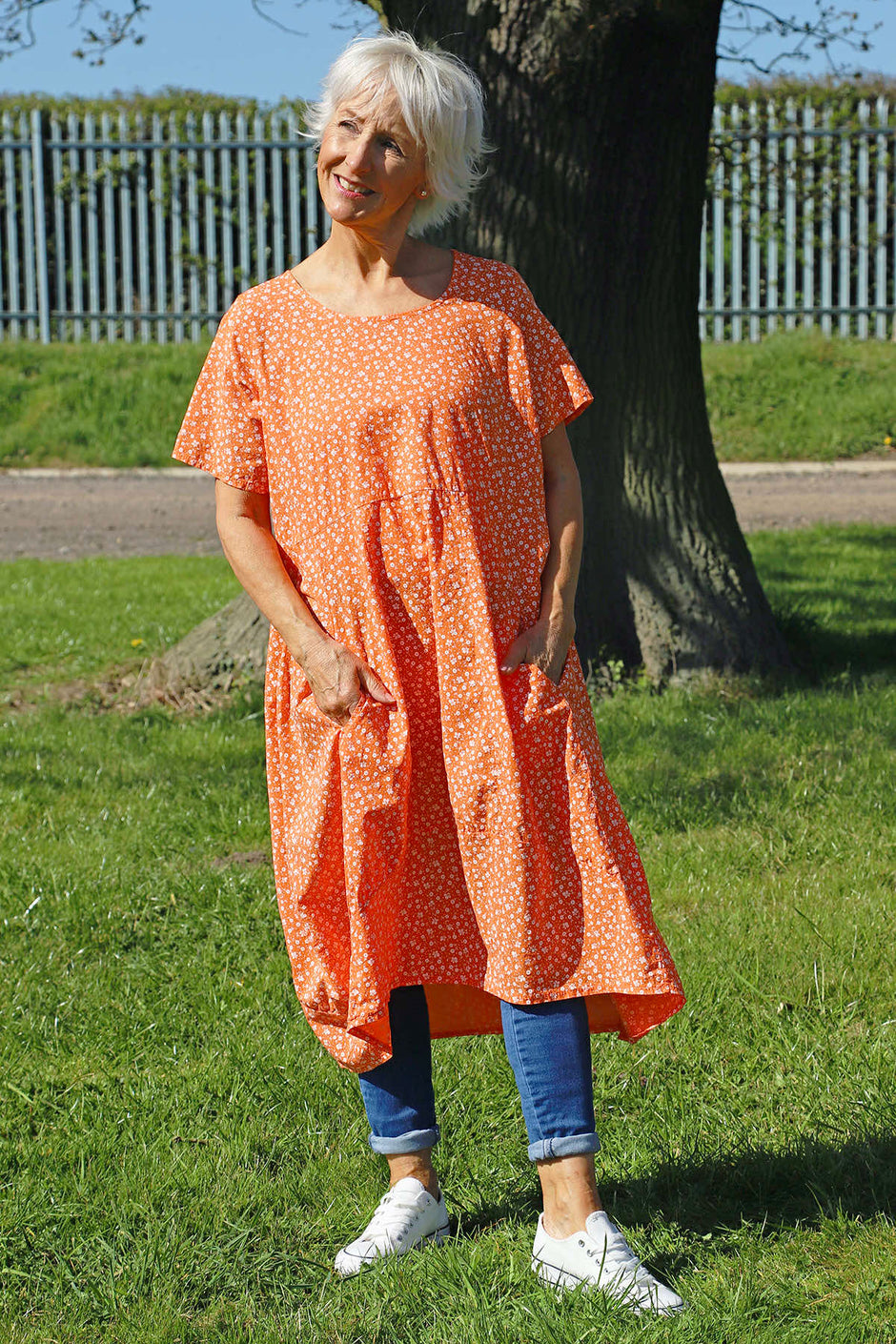 Rosalind Ditsy Cotton Dress Orange