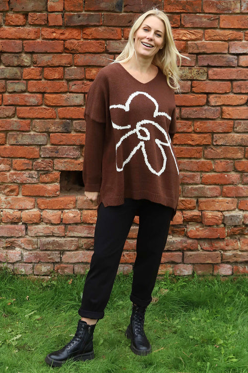 Roxanna Flower Knitted Jumper Cocoa - Image 2