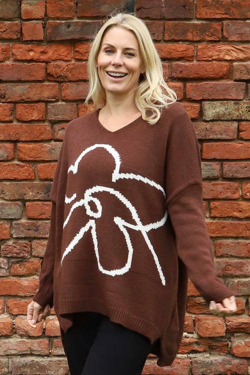 Roxanna Flower Knitted Jumper Cocoa - Image 1
