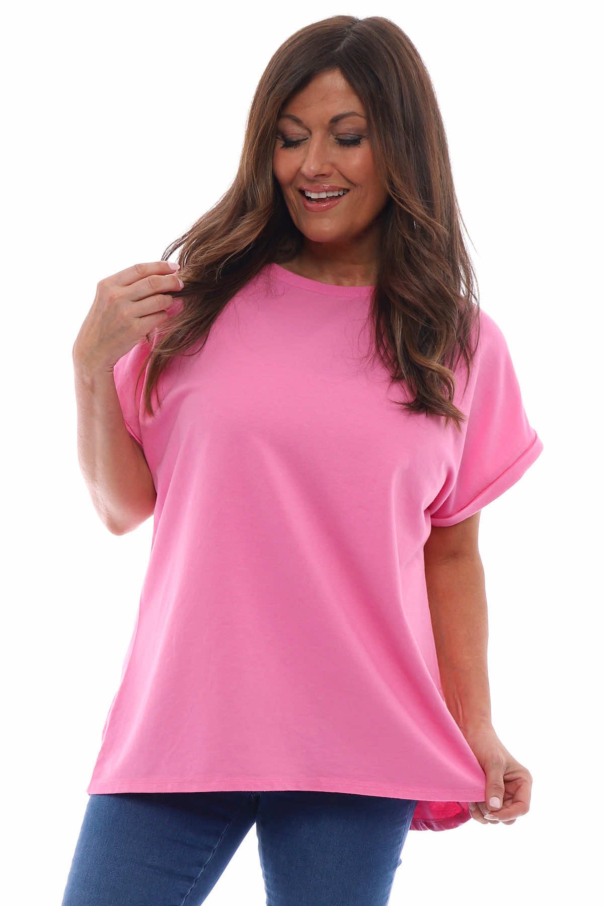 Rebecca Rolled Sleeve Top Fuchsia