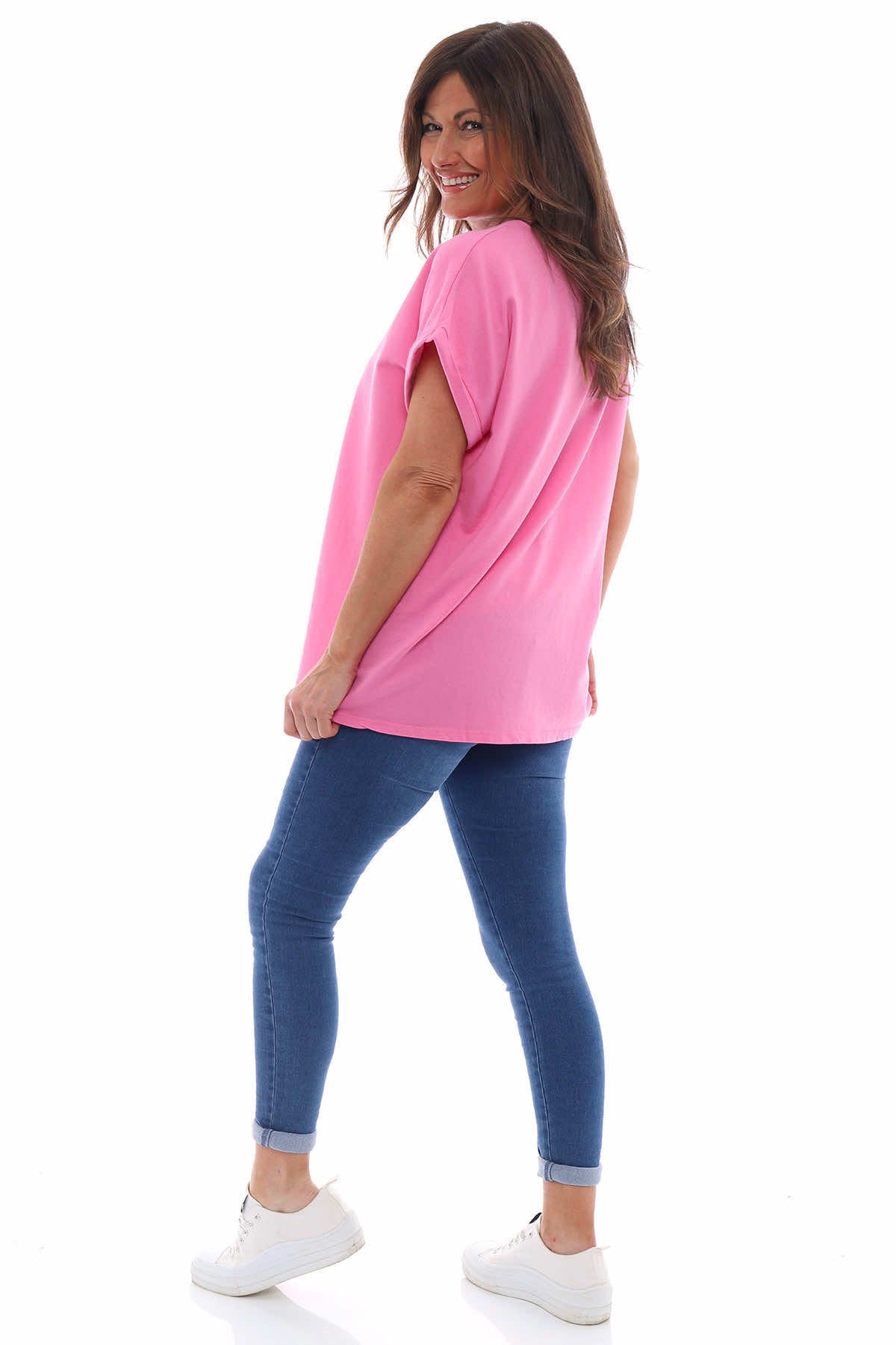 Rebecca Rolled Sleeve Top Fuchsia