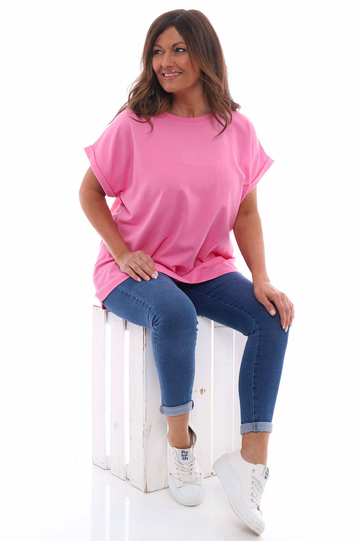 Rebecca Rolled Sleeve Top Fuchsia