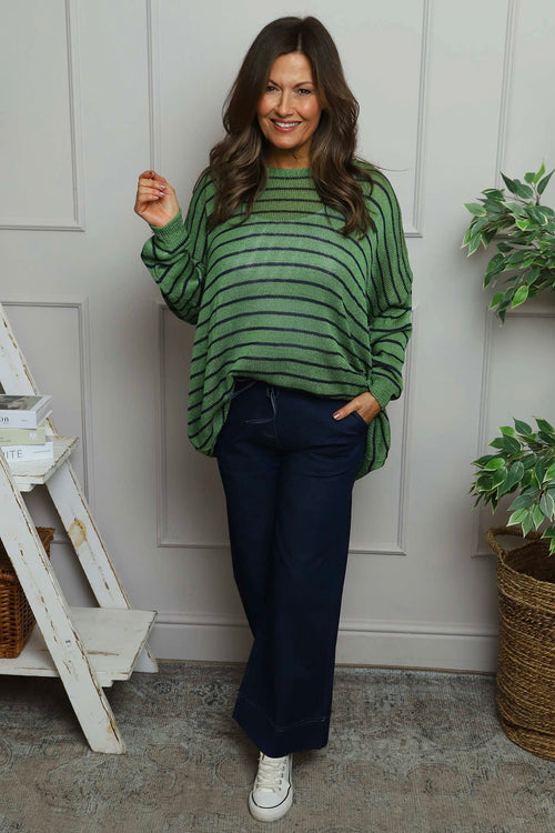 Bamburgh Stripe Knit Top Olive - Image 2