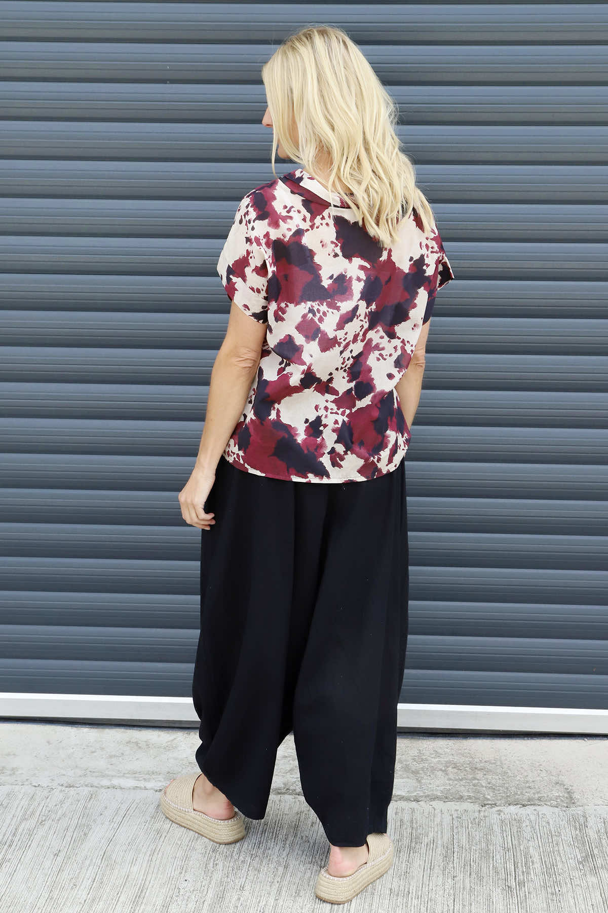 Nancy Print Cowl Neck Top Burgundy