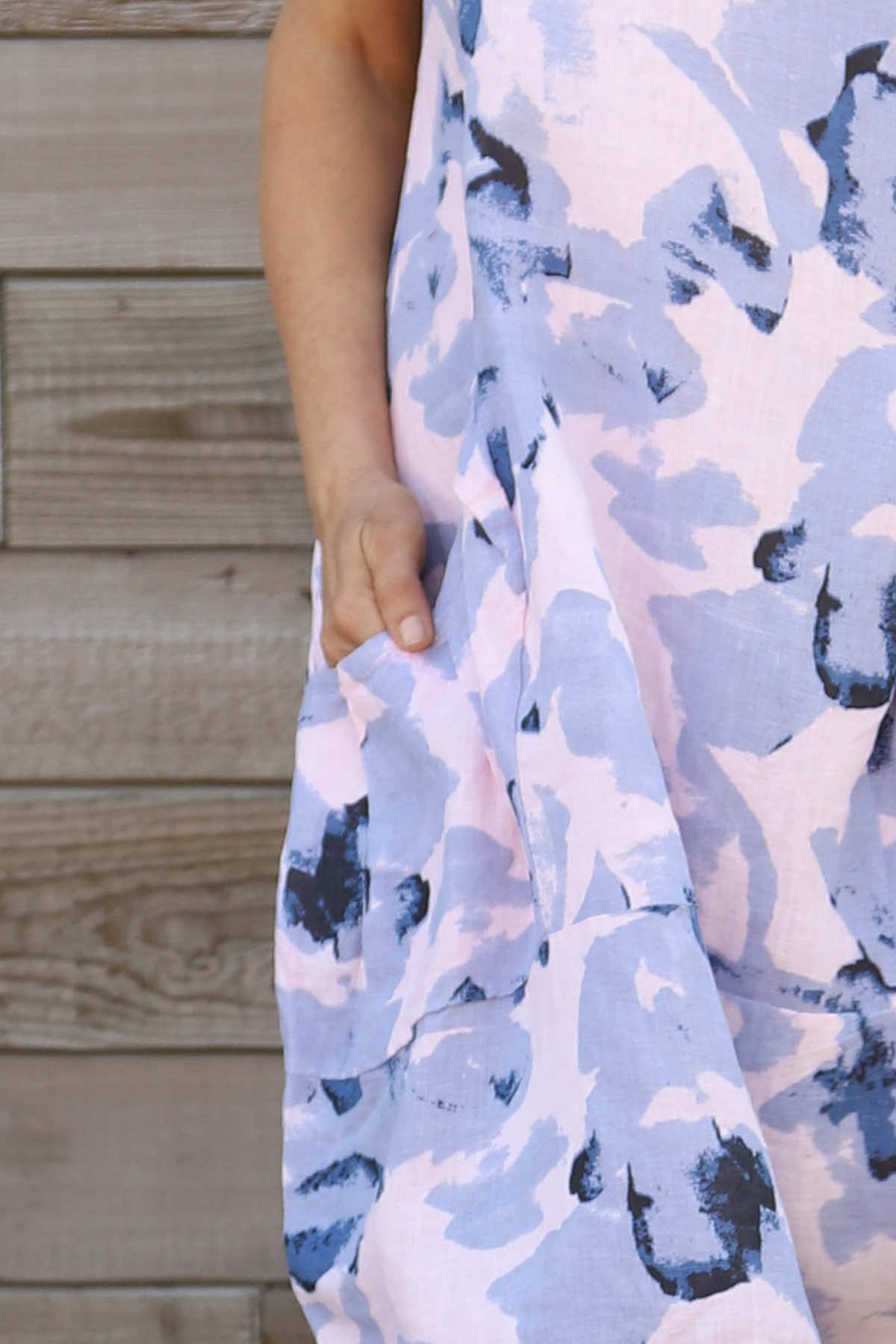 Aisha Sleeveless Print Linen Dress Pink