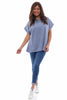 Rebecca Rolled Sleeve Top Blue Grey