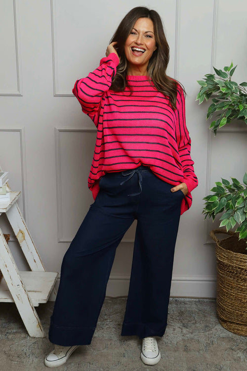 Bamburgh Stripe Knit Top Hot Pink - Image 2