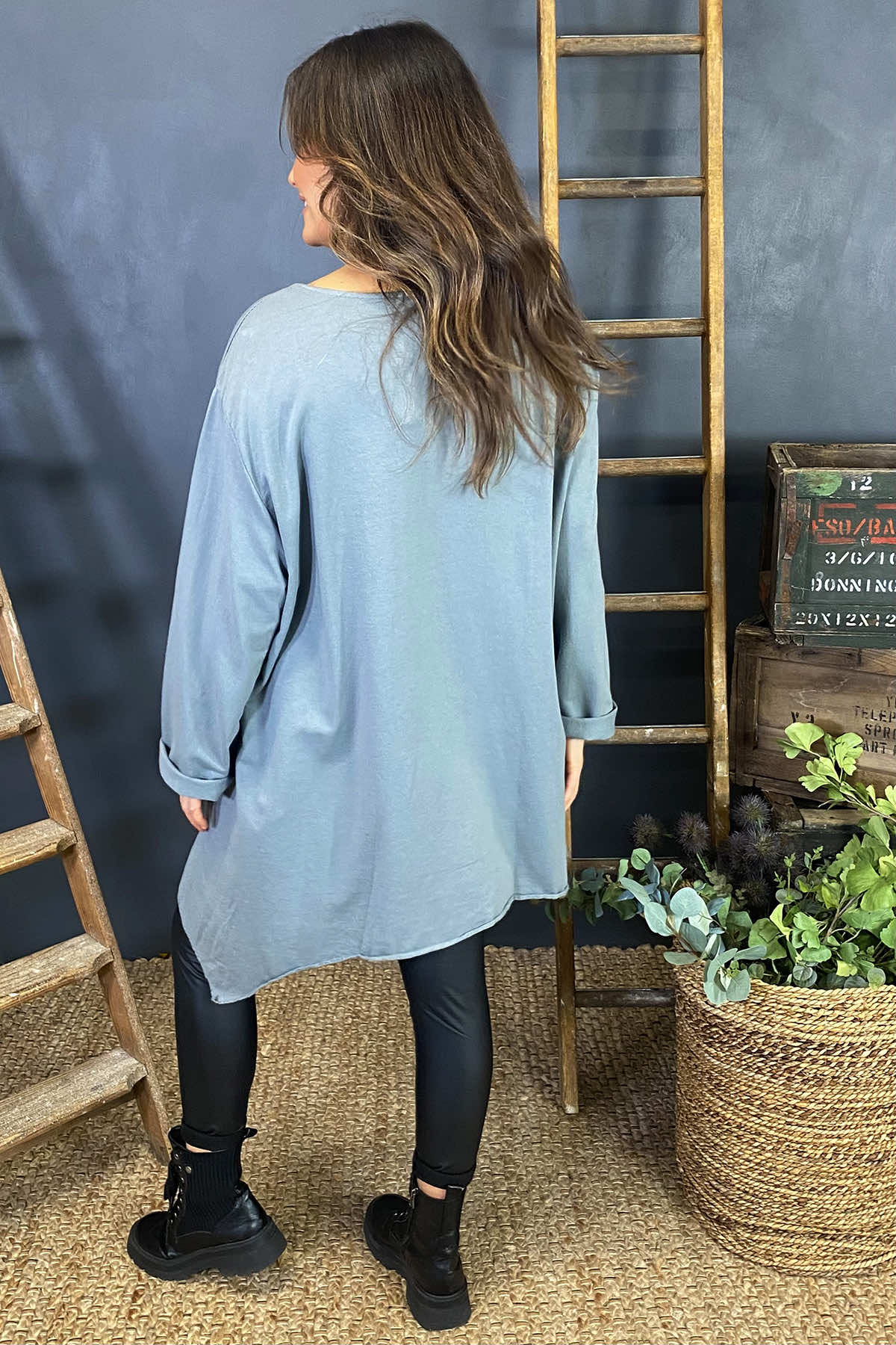 Bessie Pocket Detail Cotton Top Mid Grey