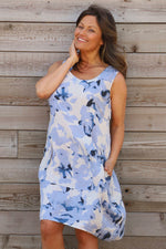 Aisha Sleeveless Print Linen Dress Stone Stone - Aisha Sleeveless Print Linen Dress Stone