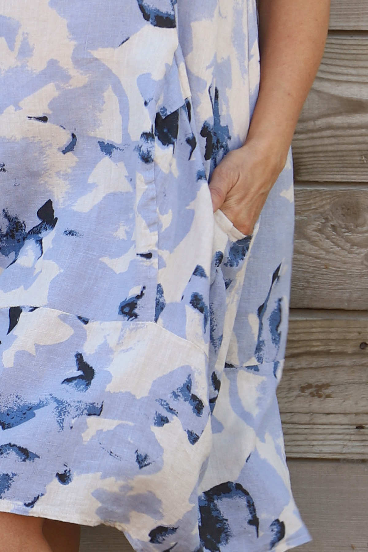 Aisha Sleeveless Print Linen Dress Stone