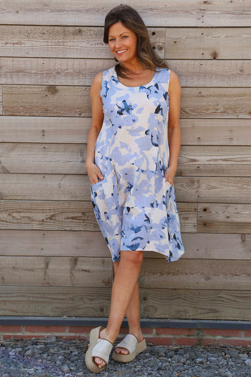 Aisha Sleeveless Print Linen Dress Stone - Image 2