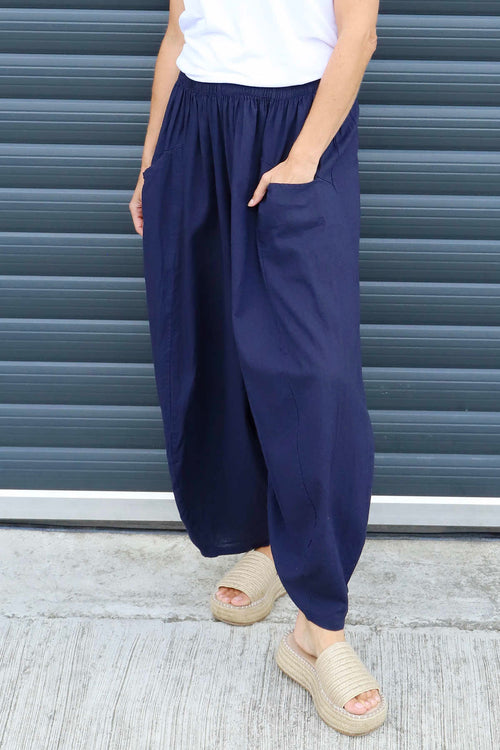 Evelyn Linen Trousers Navy - Image 3