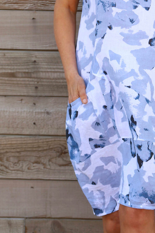 Aisha Sleeveless Print Linen Dress White - Image 3