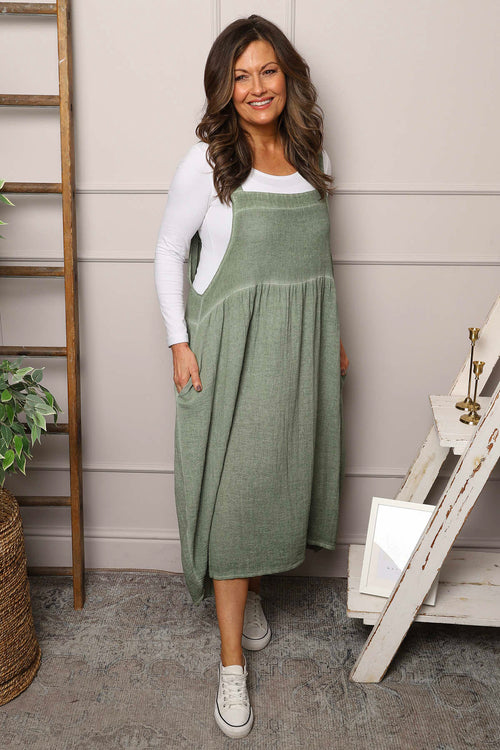 Meredith Washed Linen Pinafore Khaki