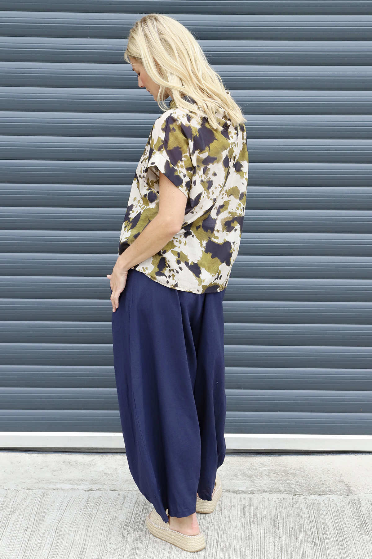 Nancy Print Cowl Neck Top Olive