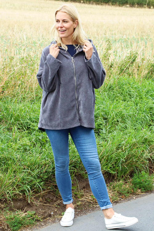 Verys Cord Zip Hooded Jacket Charcoal - Image 3