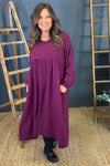 Indie V-Neck Cotton Dress Burgundy