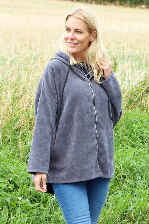 Verys Cord Zip Hooded Jacket Charcoal - Image 2