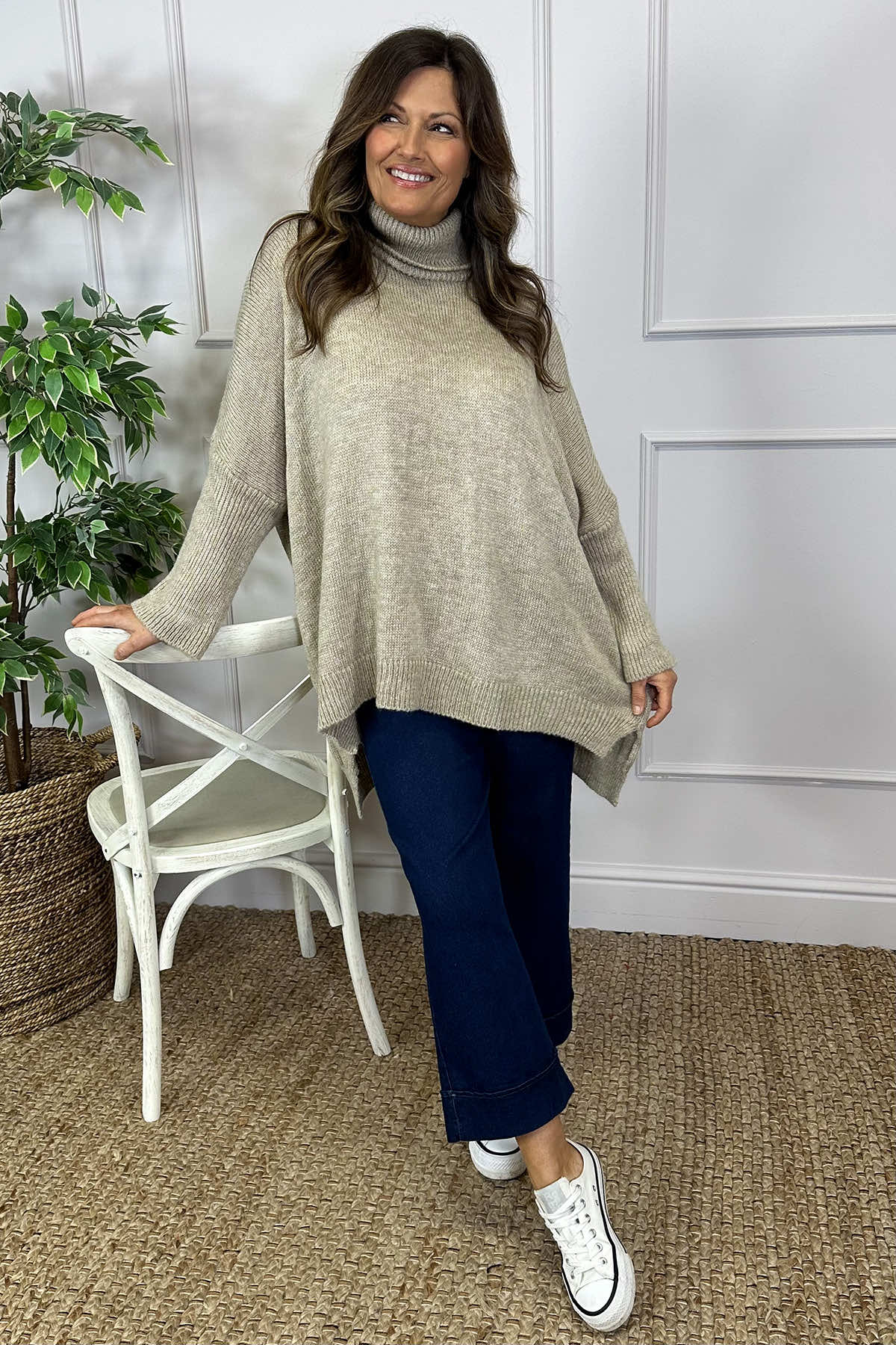 Rachel Polo Neck Knitted Jumper Stone