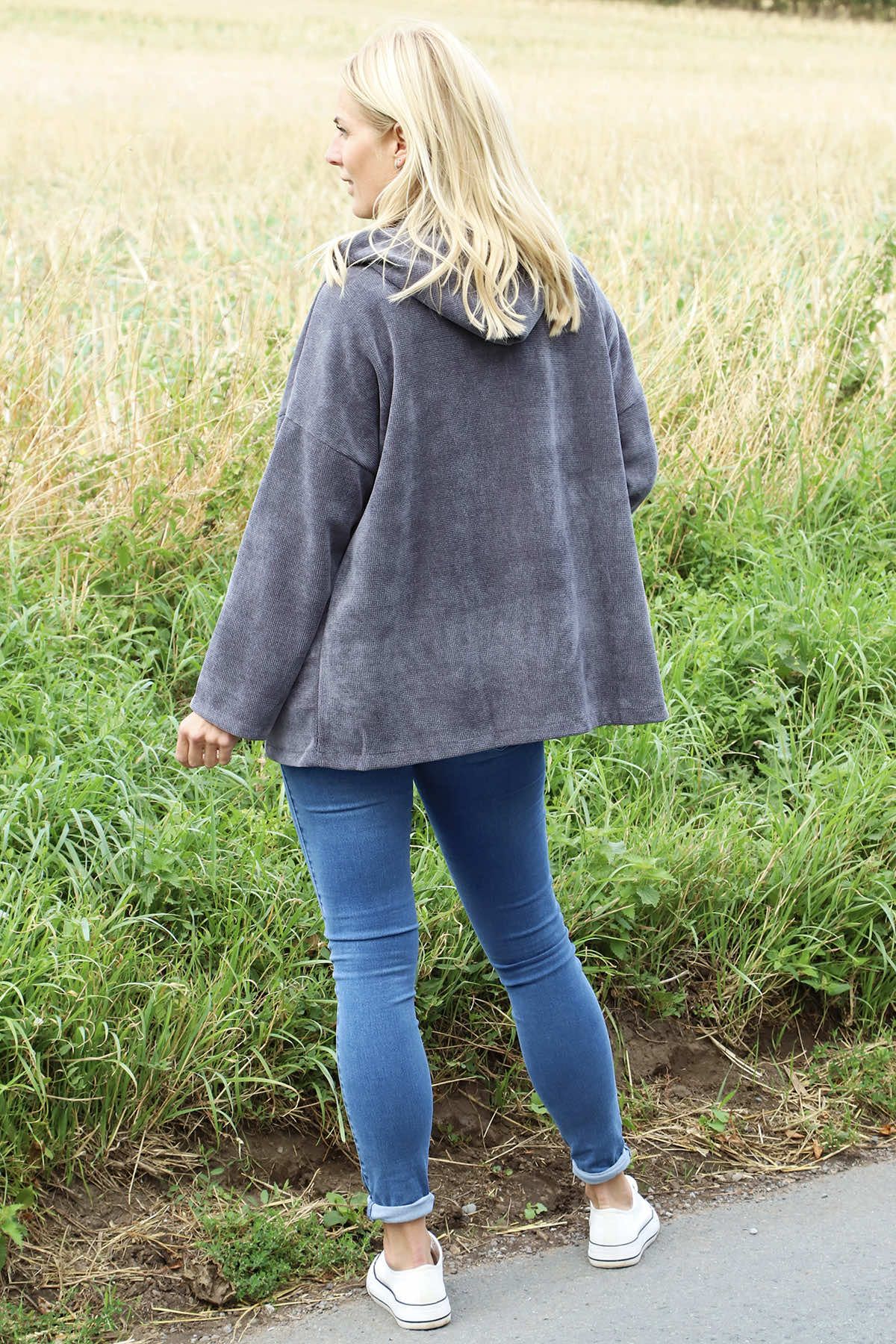 Verys Cord Zip Hooded Jacket Charcoal