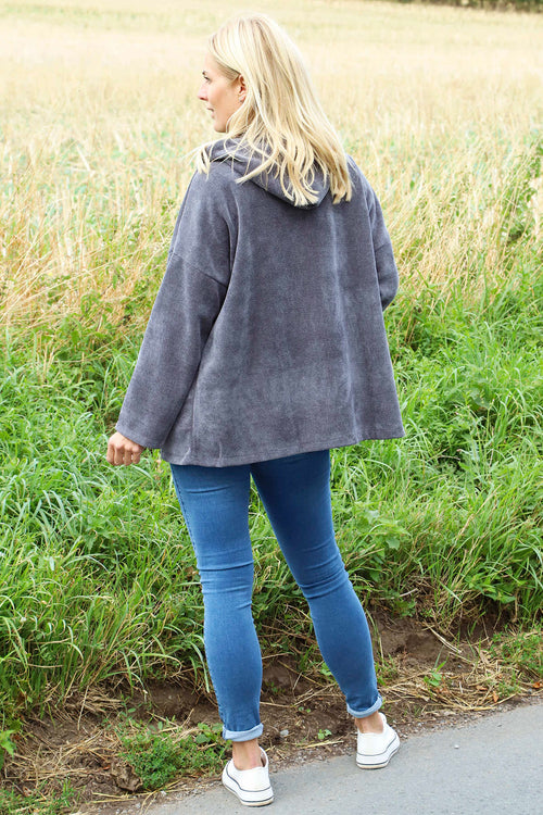 Verys Cord Zip Hooded Jacket Charcoal - Image 4