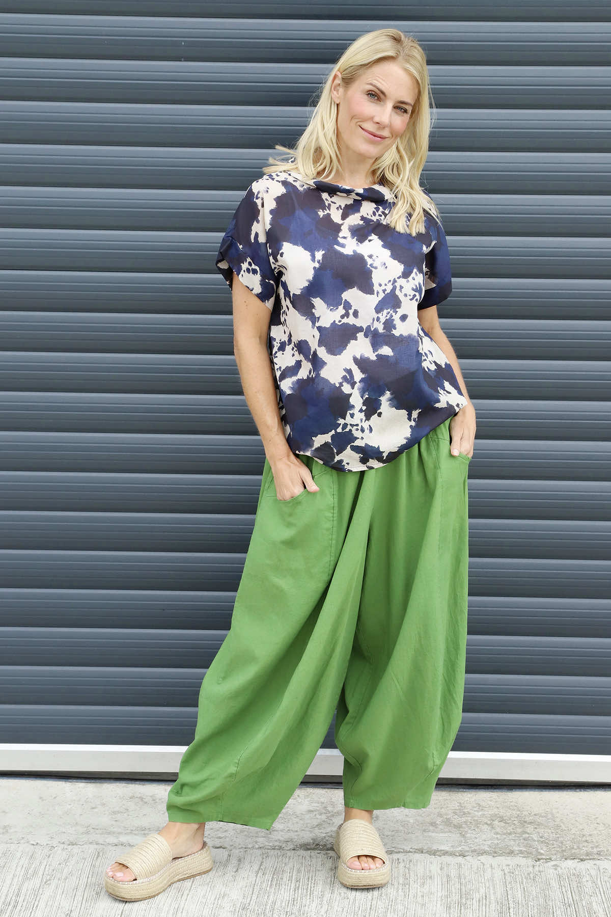 Nancy Print Cowl Neck Top Navy