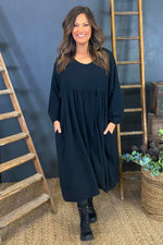 Indie V-Neck Cotton Dress Black Black - Indie V-Neck Cotton Dress Black