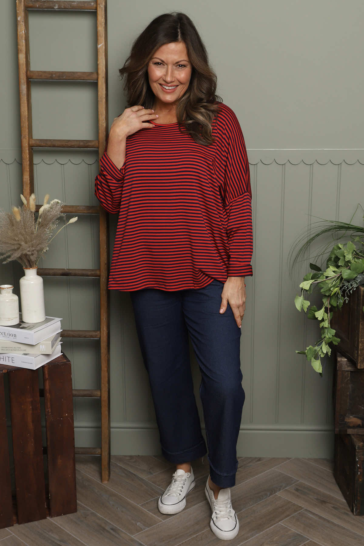 Frances Stripe Sweat Top Cherry