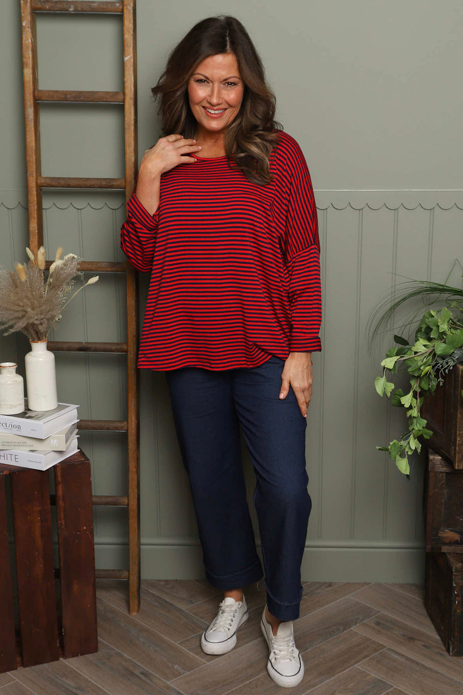 Frances Stripe Sweat Top Cherry