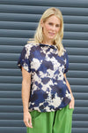 Nancy Print Cowl Neck Top Navy