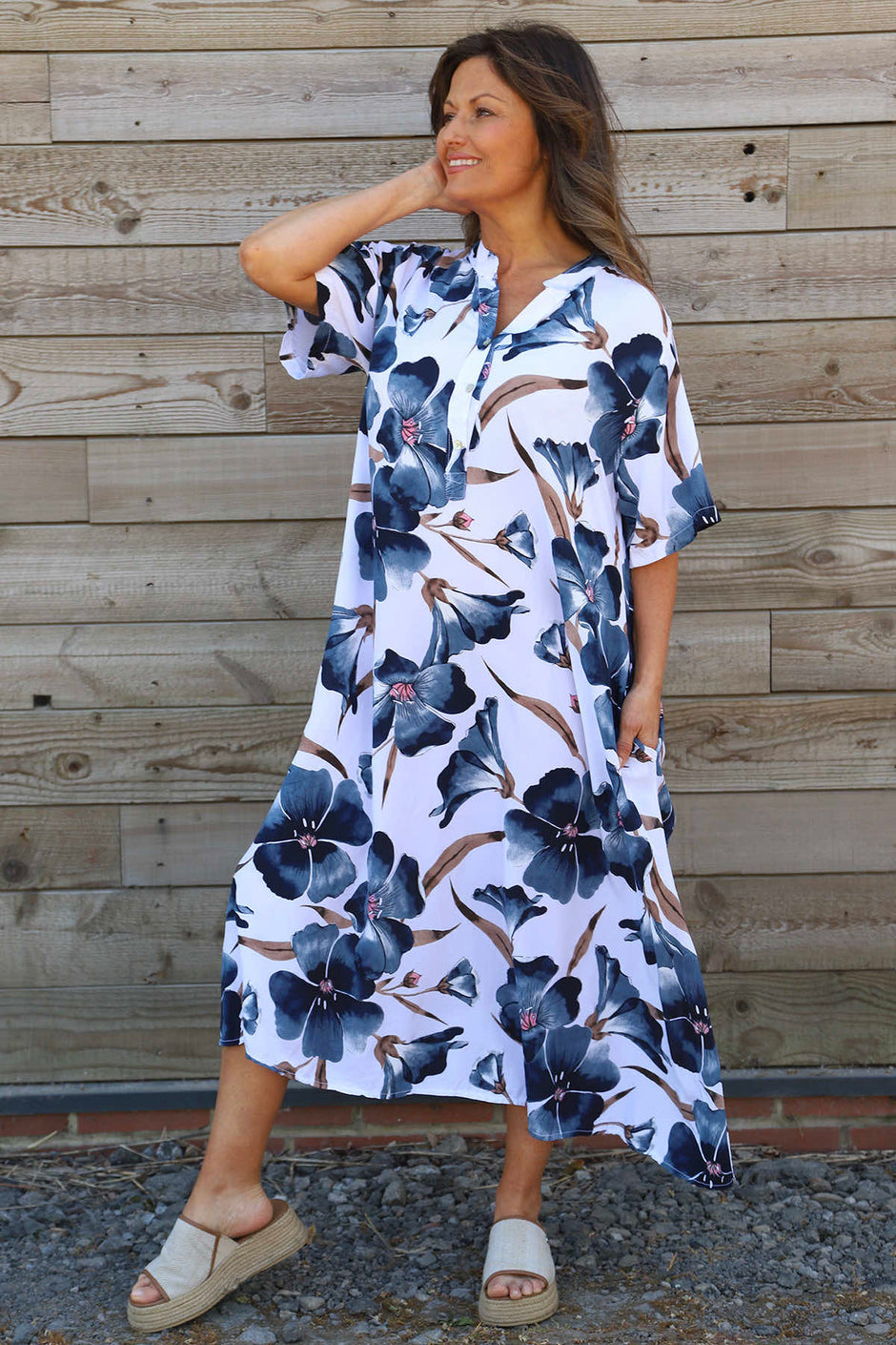 Hemsby Button Floral Dress White