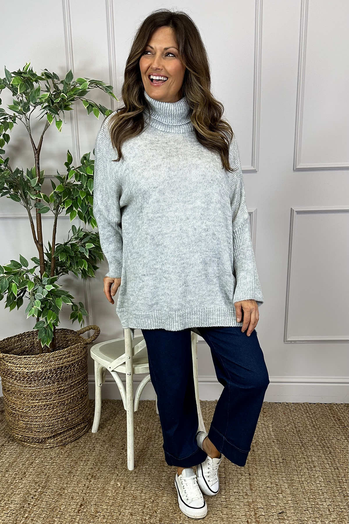 Rachel Polo Neck Knitted Jumper Grey