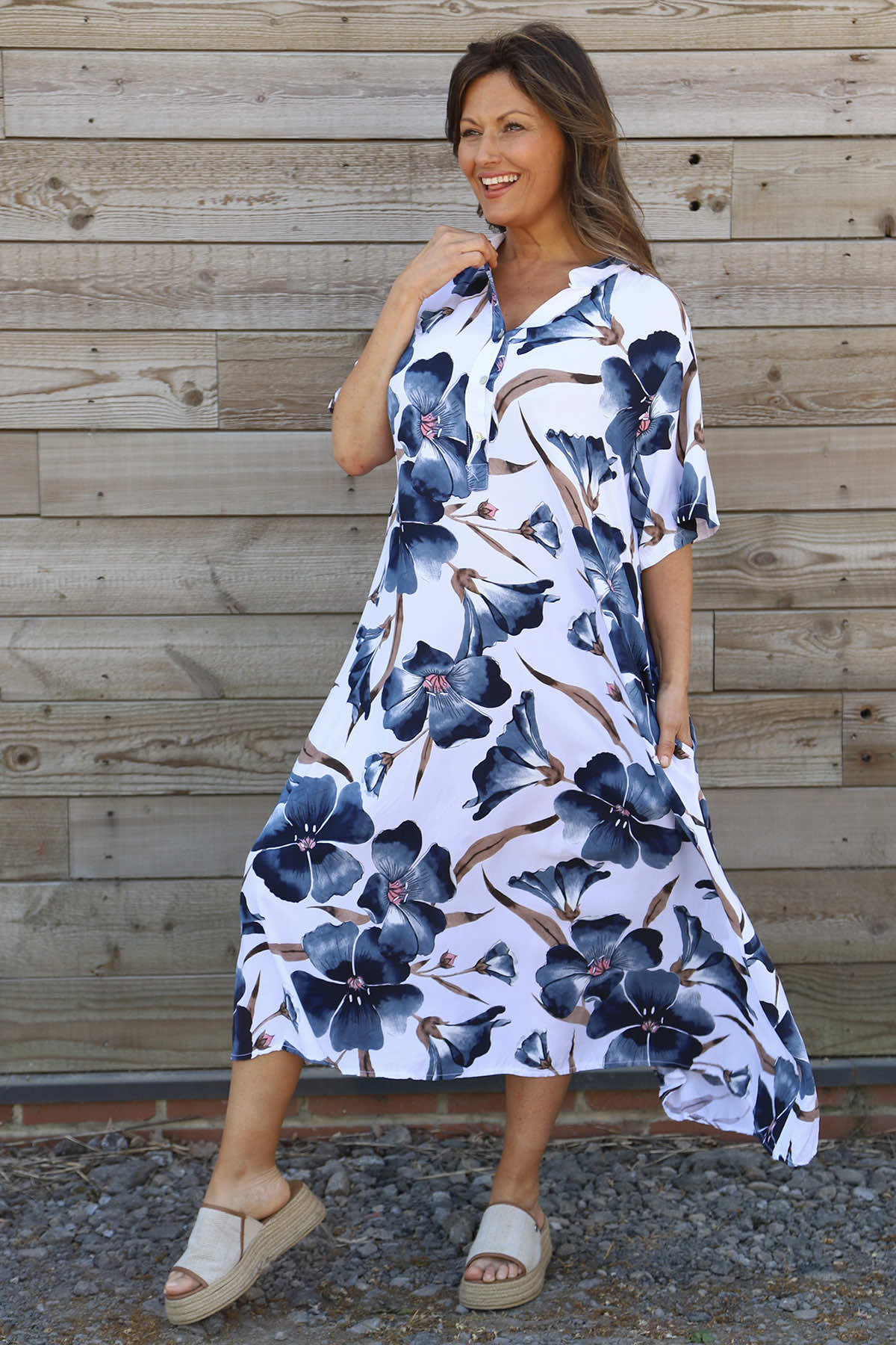 Hemsby Button Floral Dress White
