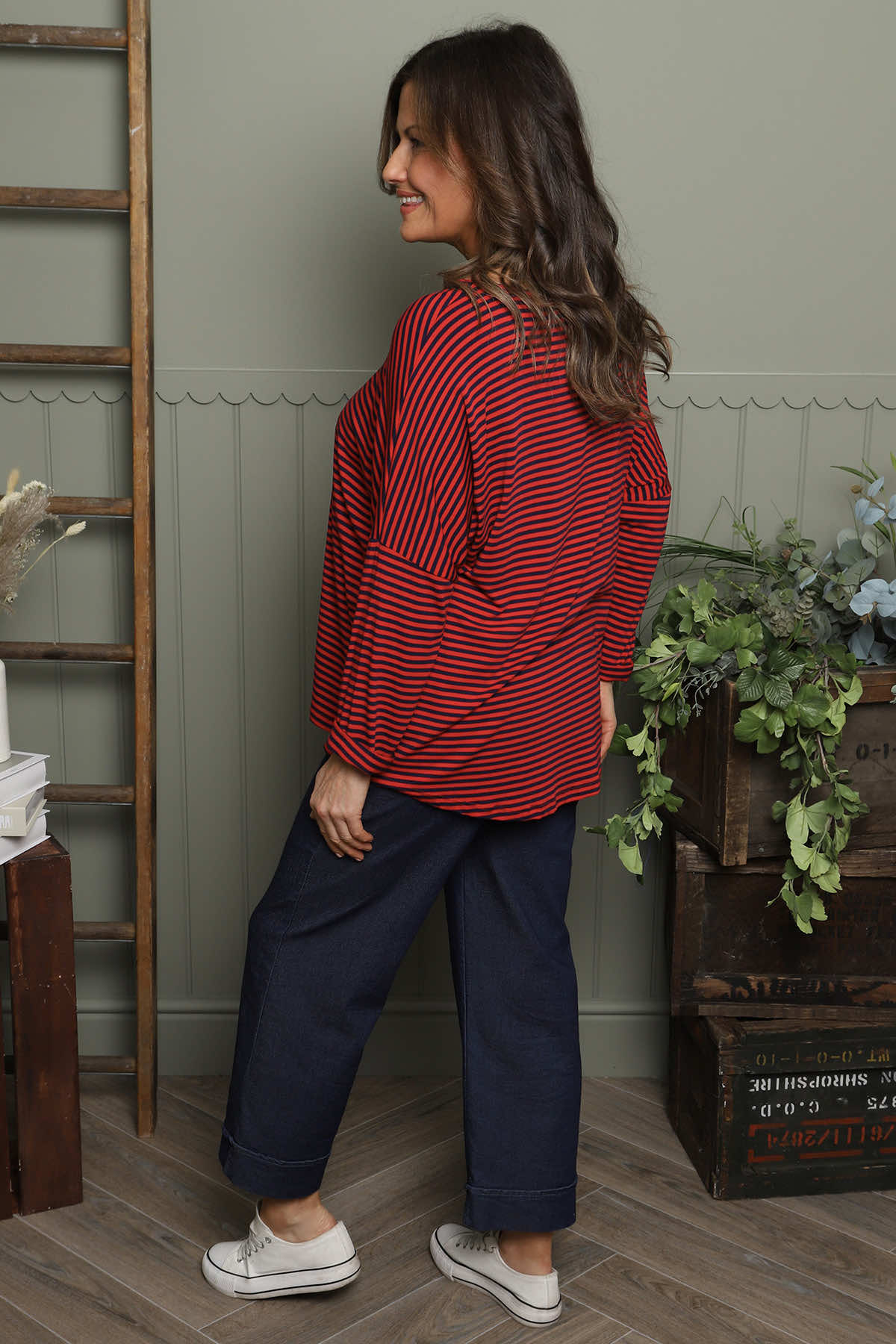 Frances Stripe Sweat Top Cherry
