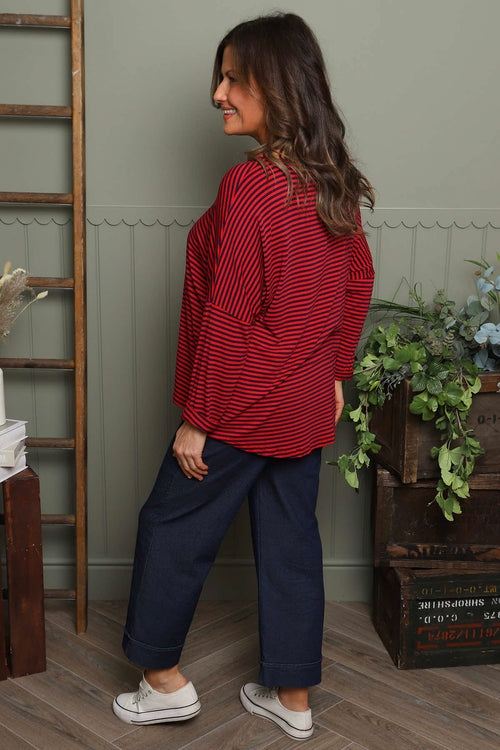 Frances Stripe Sweat Top Cherry - Image 4