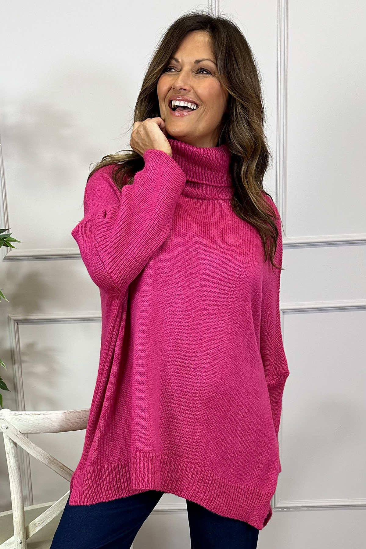 Rachel Polo Neck Knitted Jumper Fuchsia