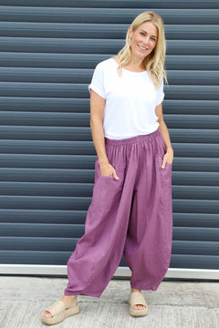Evelyn Linen Trousers Purple