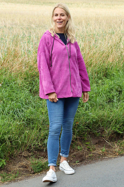 Verys Cord Zip Hooded Jacket Berry - Image 3