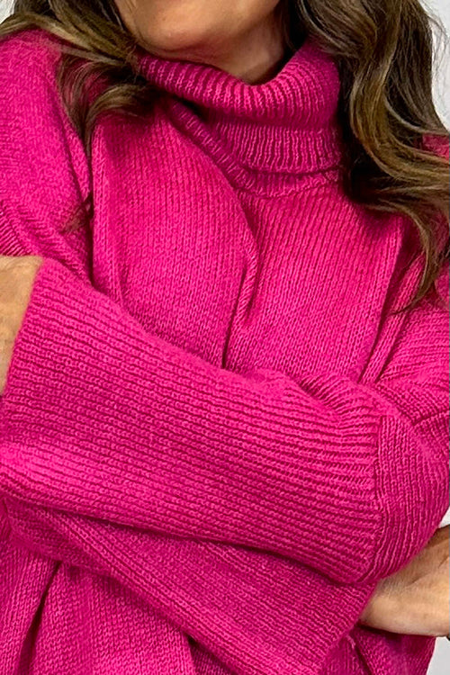 Rachel Polo Neck Knitted Jumper Fuchsia - Image 3