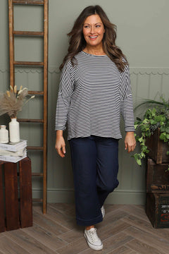 Frances Stripe Sweat Top Navy