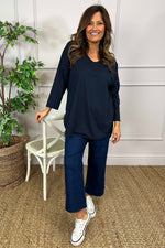 Billie V-Neck Cotton Top Navy Navy - Billie V-Neck Cotton Top Navy